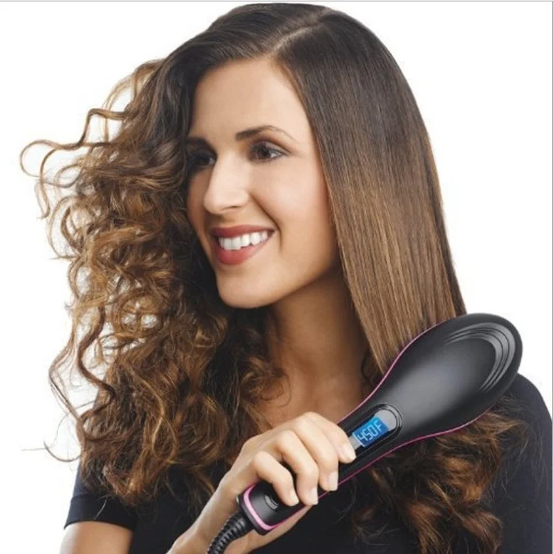 Professional Electric Hair Straightener Hand-held Portable Brush Liquid Crystal Display Hair Straightener Healthy Comb