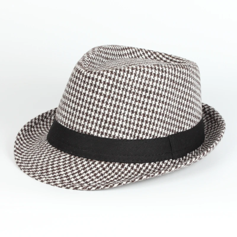 Wholesale Classic Spring And Autumn Checked Panama Fedora Hats Sun Black White Swallow Gird Caps