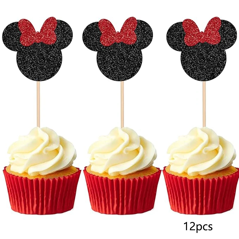12 Stück Mausförmige Tortendekorationen, Mini-Papier-Cupcake-Topper mit Glitzernden Schleifen, Hochzeit, Geburtstag, Party-Tortendekorationen – Detail 8
