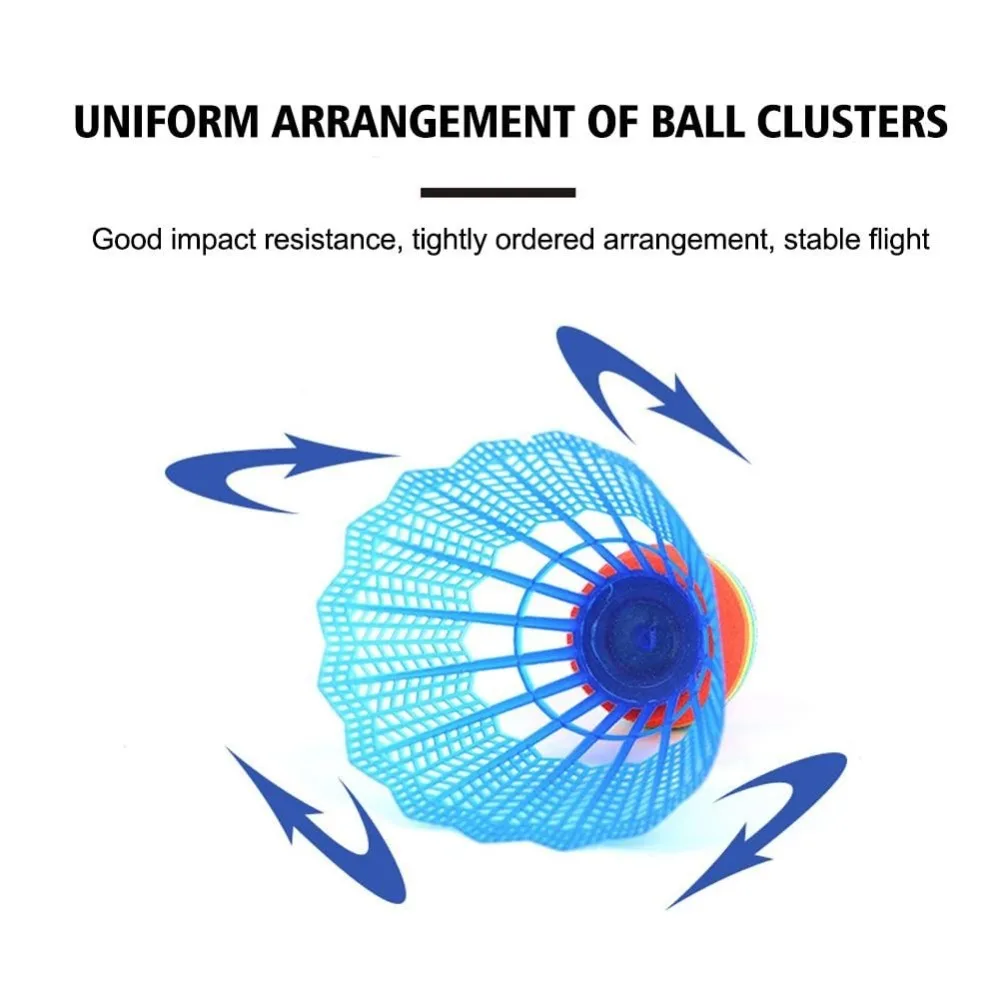 

6Pcs Colorful Badminton Shuttlecocks Rainbow Ball Head Nylon Feathers Badminton Ball Accessories EVA Badminton Trainer Outdoor