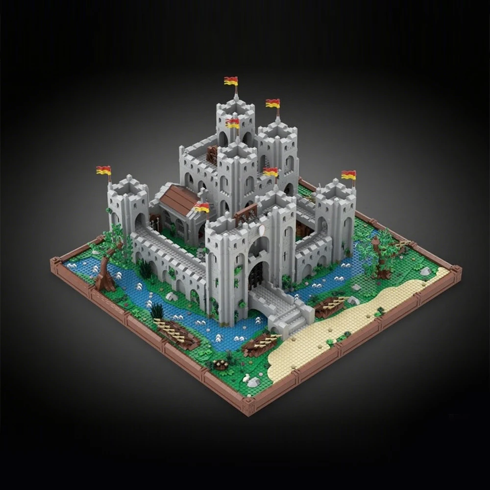 

8251 шт. MOC средневековая кирпичная крепость, великолепный замок для защиты, сделай сам, модель в сборе, набор строительных блоков, игрушка для детей, подарок для мальчиков