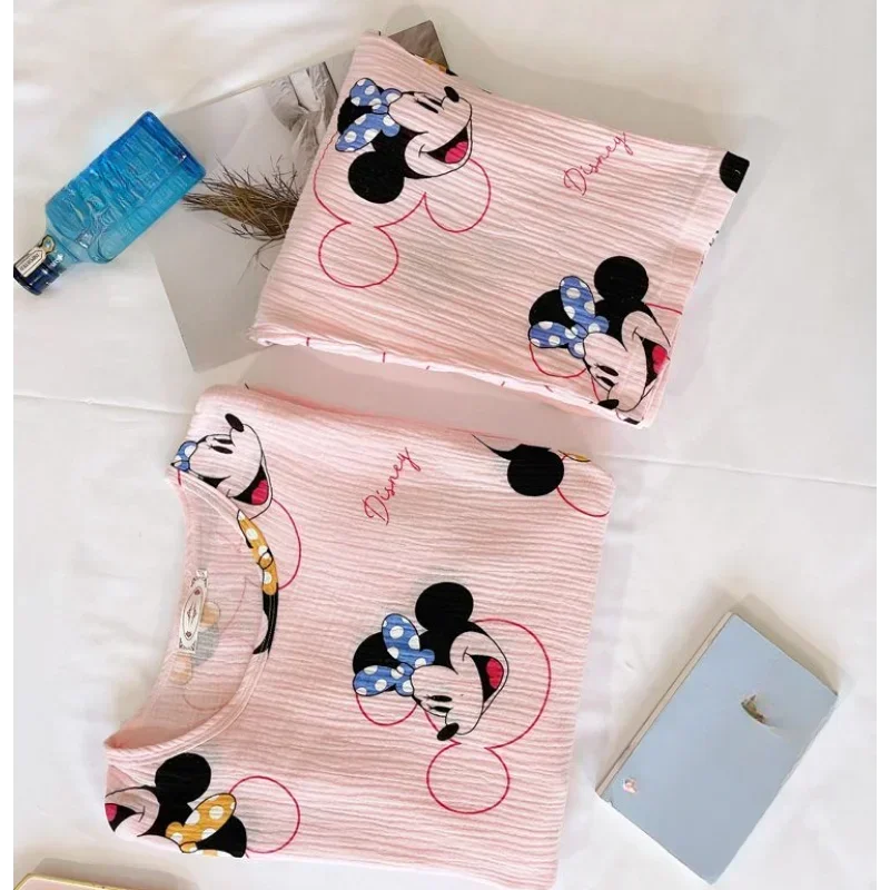 Disney Mickey Mouse autumn new pajamas pure cotton long-sleeved crew neck women\'s pajamas silk pajamas women\'s loungewear set