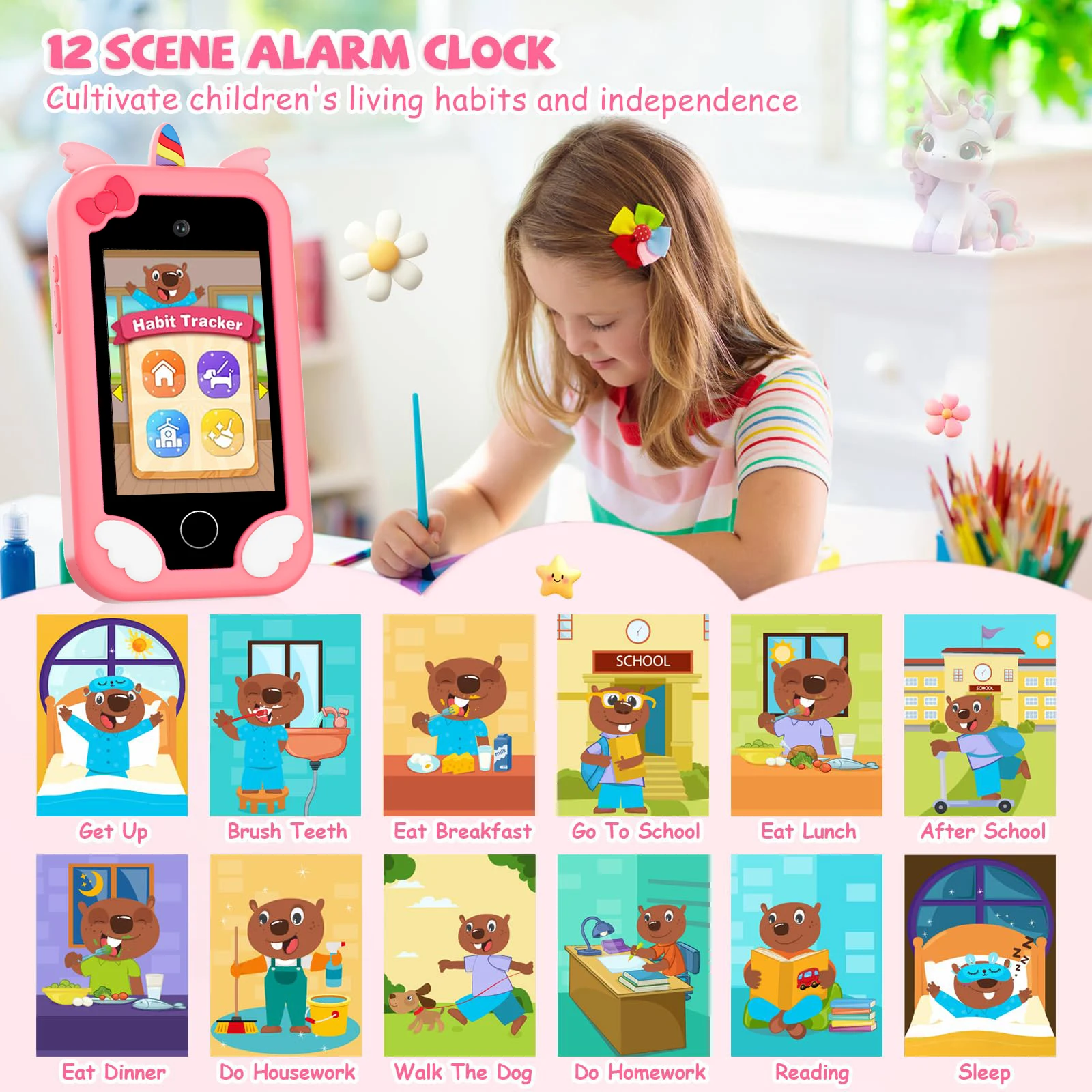 Kids phone Touchscreen operation, 48MP camera, supports 1080P HD video recording Equipped with a 64GB memory card and card reade