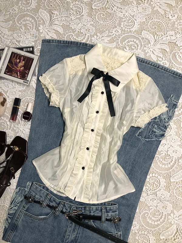 

Оригинальный кружевной кукольный воротник irt, женский летний винтажный красивый топ BaoYao для девочек из смеси хлопка, облегающий крой