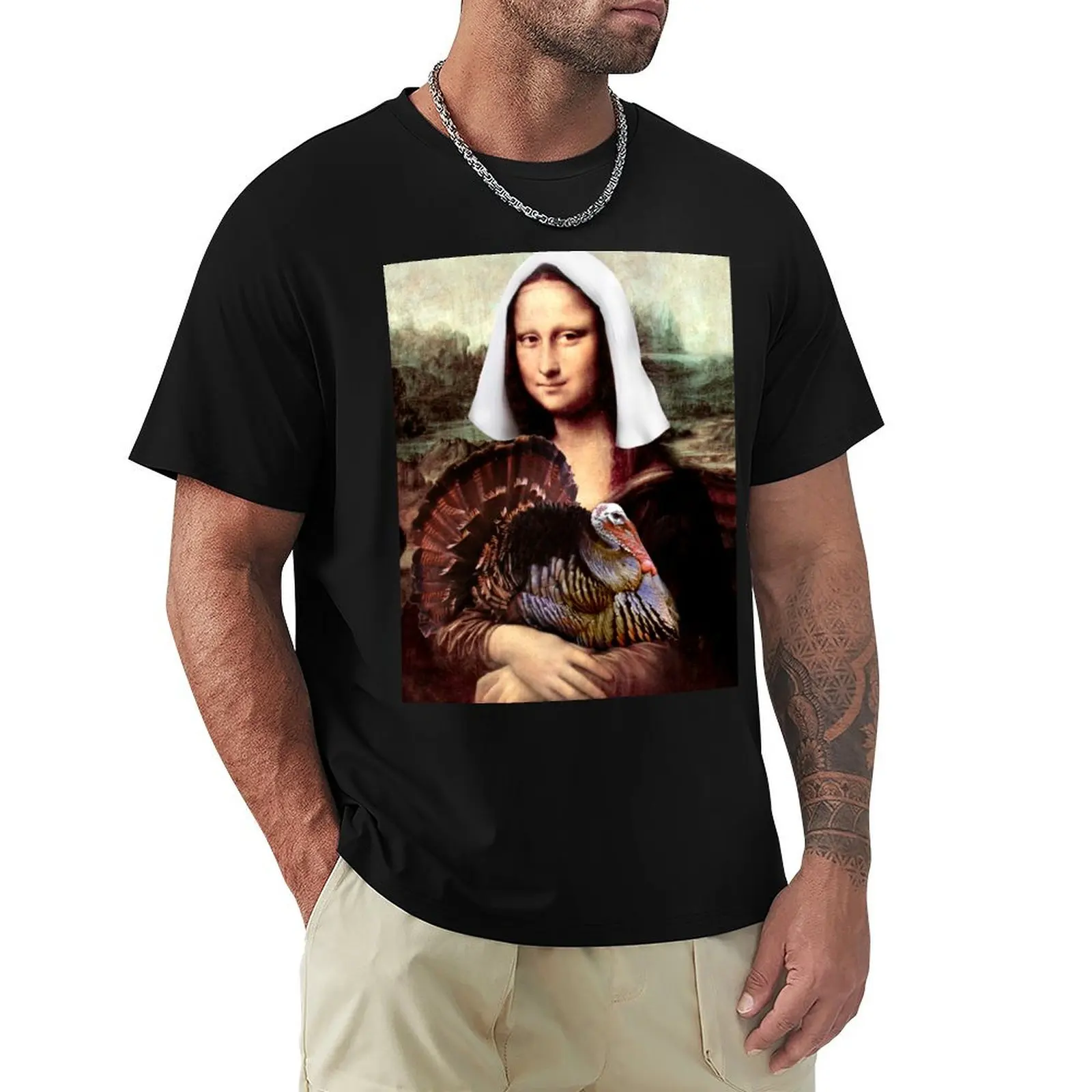 Mona Lisa Thanksgiving Pilgrim T-Shirt baggy shirts animal prinfor boys graphic t shirts men