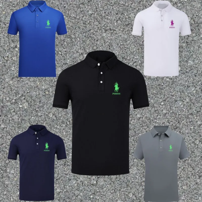 

Рубашка-поло Мужская рубашка с короткими рукавами из чистого хлопка с лацканами Однотонная повседневная классическая свободная футболка европейского и американского размера плюс