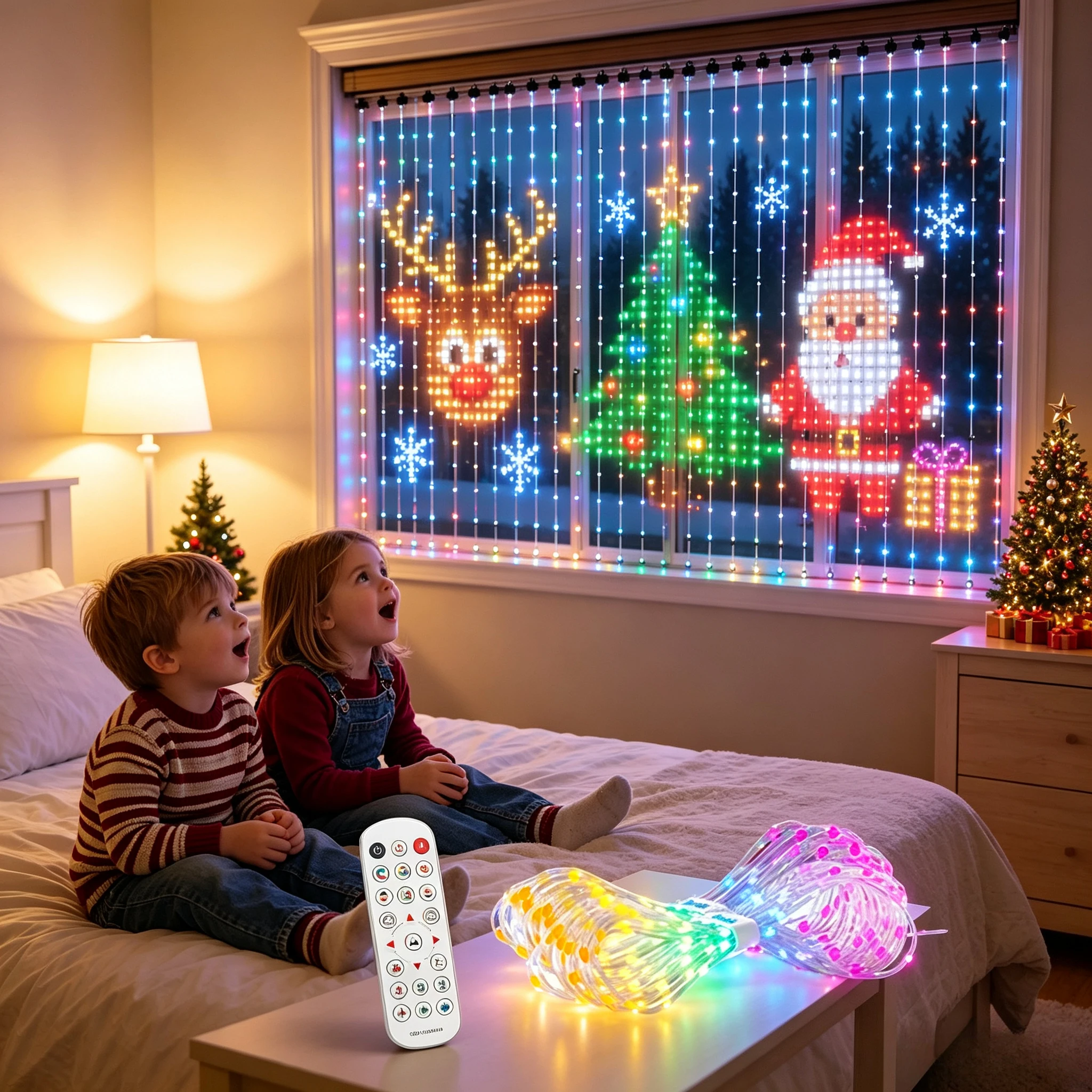 Smart Curtain Lights APP Control DIY Scene Music Sync RGB LED Fairy Lights IP65 Waterproof for Bedroom Christmas Party Decor