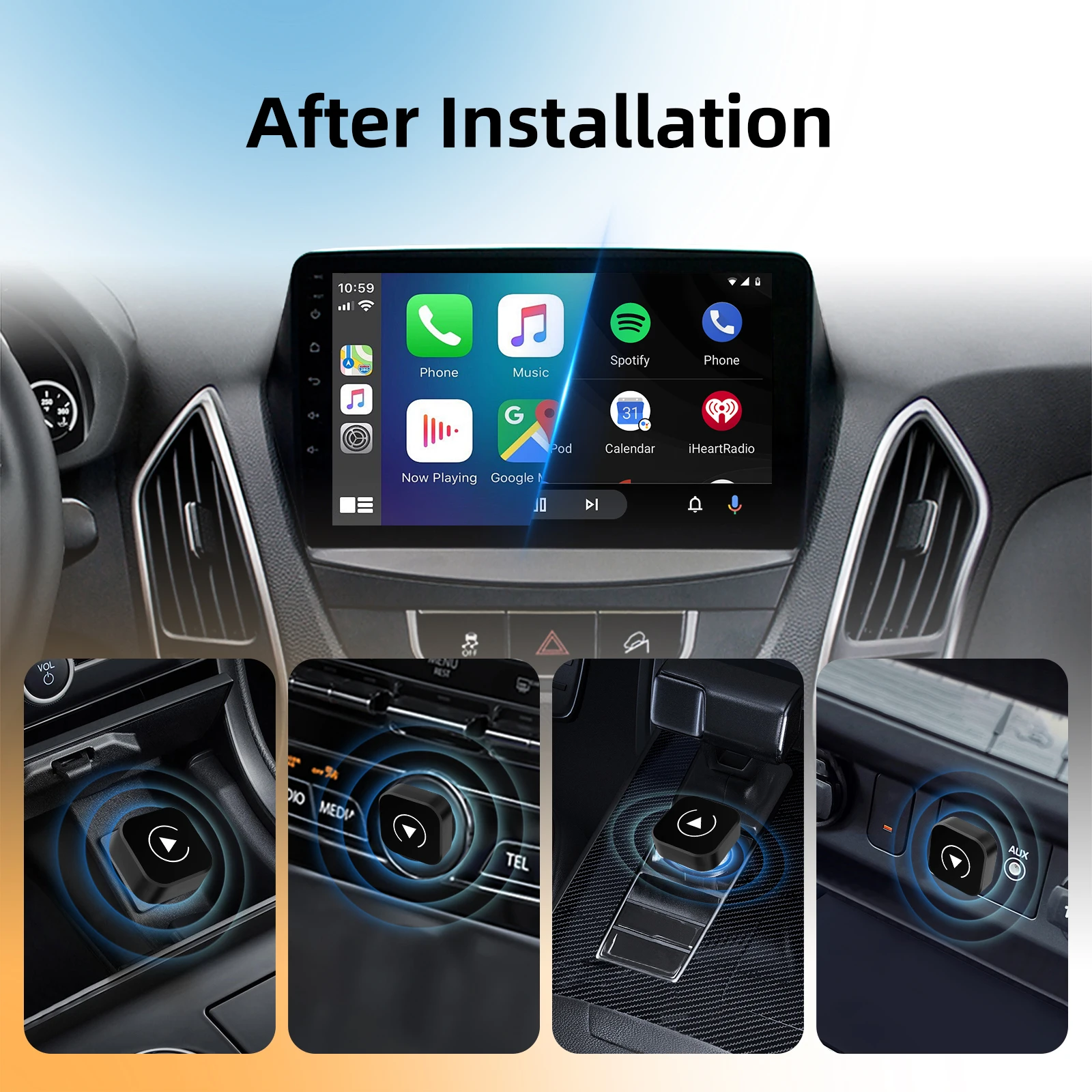 Adattatore automatico Android CarPlay wireless EzoneTronics per auto cablate di fabbrica, CarPlay wireless e Android auto 2 in 1