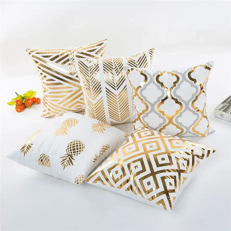 Luxury Gold Bronzing Simple Cushion Pillow Nordic Geometric Gold Stamping Pillowcase Sofa Bed Livingroom Decor Throw Pillows