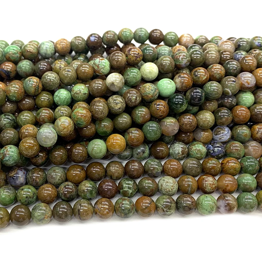 Veemake Natural Genuine Brown Green Opal Gemstone DIY Necklaces Bracelets Round Loose Beads For Jewelry Making Design