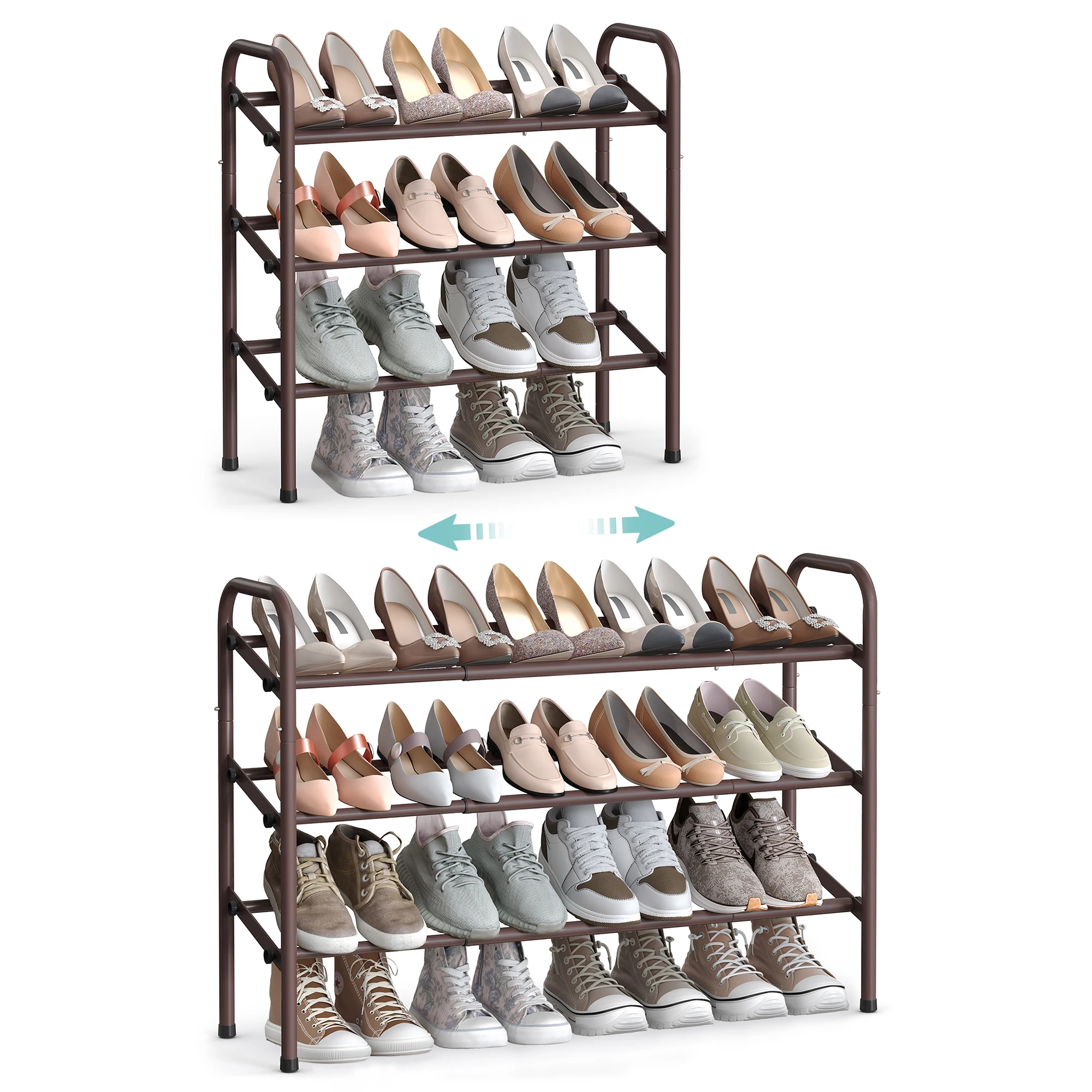 SONGMICSHOME Adjustable Expandable Shoe Rack 3-Tier Metal Free-Standing Storage Organizer for 20 Pairs of Shoes Living Room