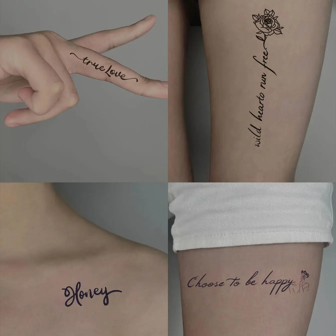 4 Pcs Inspirational English Letter Waterproof Temporary Tattoo Stickers Infinite Design Anchor Individuation Flower Fake Tattoos