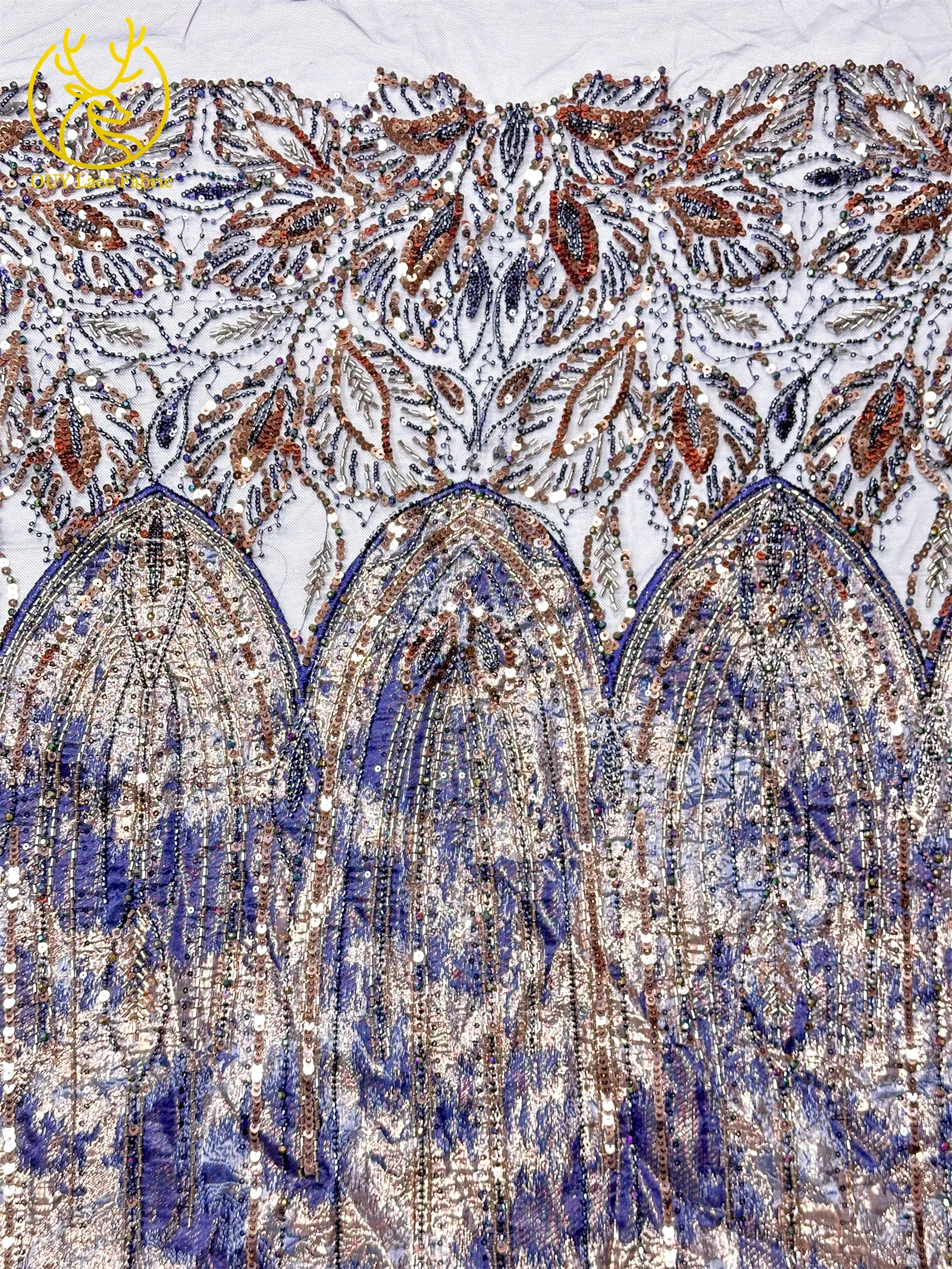 2026 Luxuriöser afrikanischer Chiffon-Spitzenstoff mit schweren Perlen, lila nigerianischer Pailletten-Spitzenstoff, geeignet für Damen-Partykleider – Detail 6