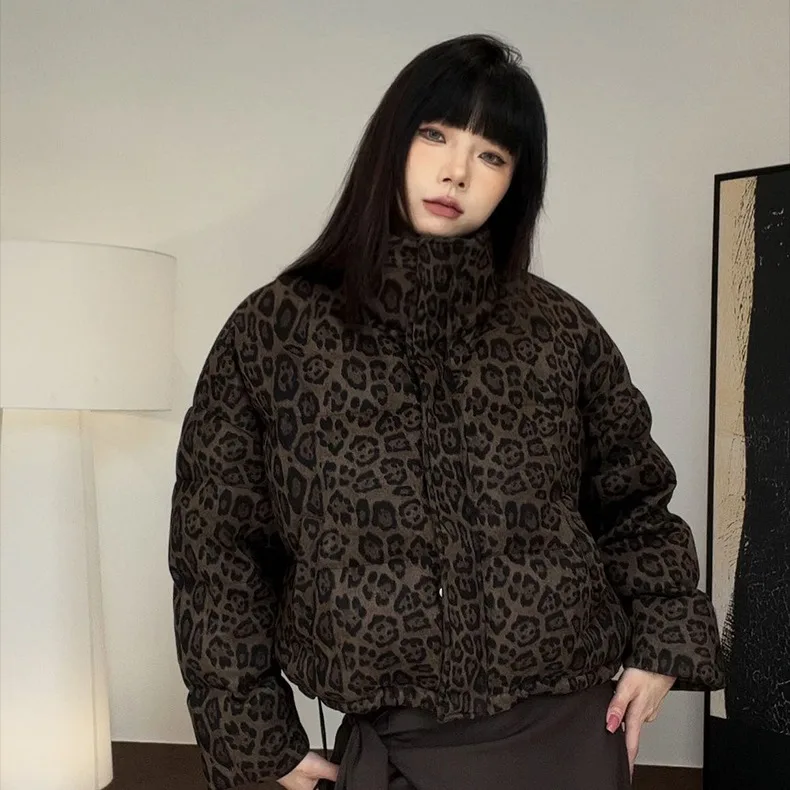 Outono inverno parka feminino plus size roupas femininas moda leopardo estofamento feminino jaqueta reversível casacos acolchoados