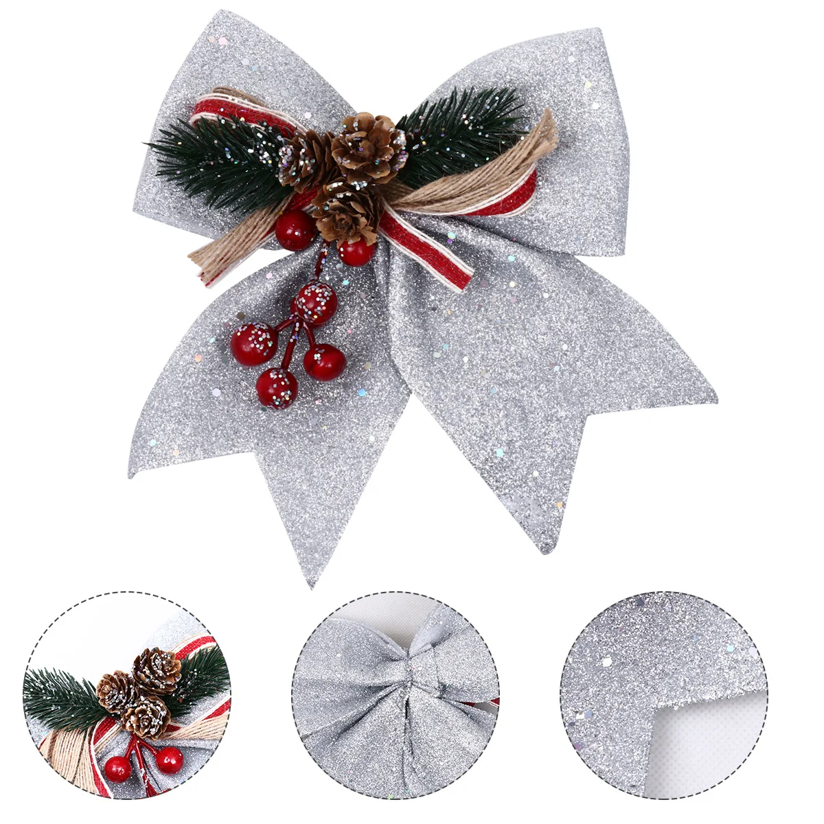 

4Pcs Christmas Tree Bow Decorations Beautiful Shiny Bows for Xmas Tree Wreath Rattan Home Holiday Decor Festive Ornament