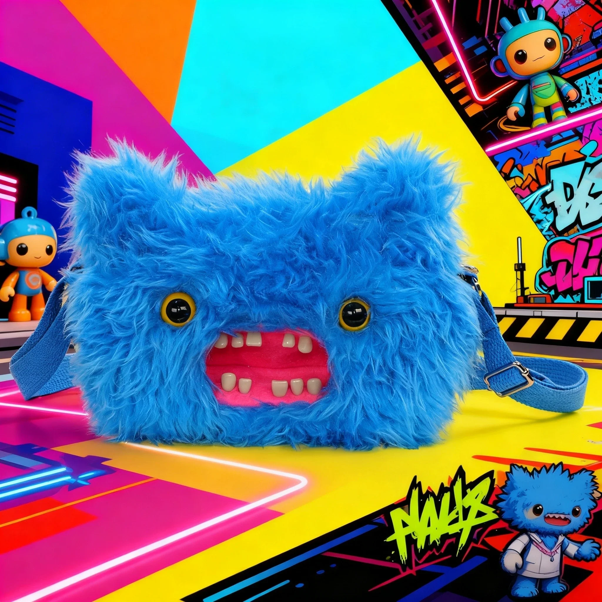 Fuggler Ugly Tooth Monster Plush Bag Crossbody Bag Cute Plush Purse Backpack Fuggs Wallet Girls Cartoon Animal with Chain Strap