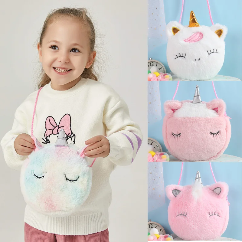 Fashion Children Girls Shoulder Bag Cute Unicorn Animals Messenger Bag Kids Keys Coin Purse Cute Princess Mini Handbag Plush Toy