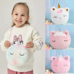 Moda bambini ragazze borsa a tracolla carino unicorno animali Messenger Bag bambini chiavi portamonete carino principessa Mini borsa peluche