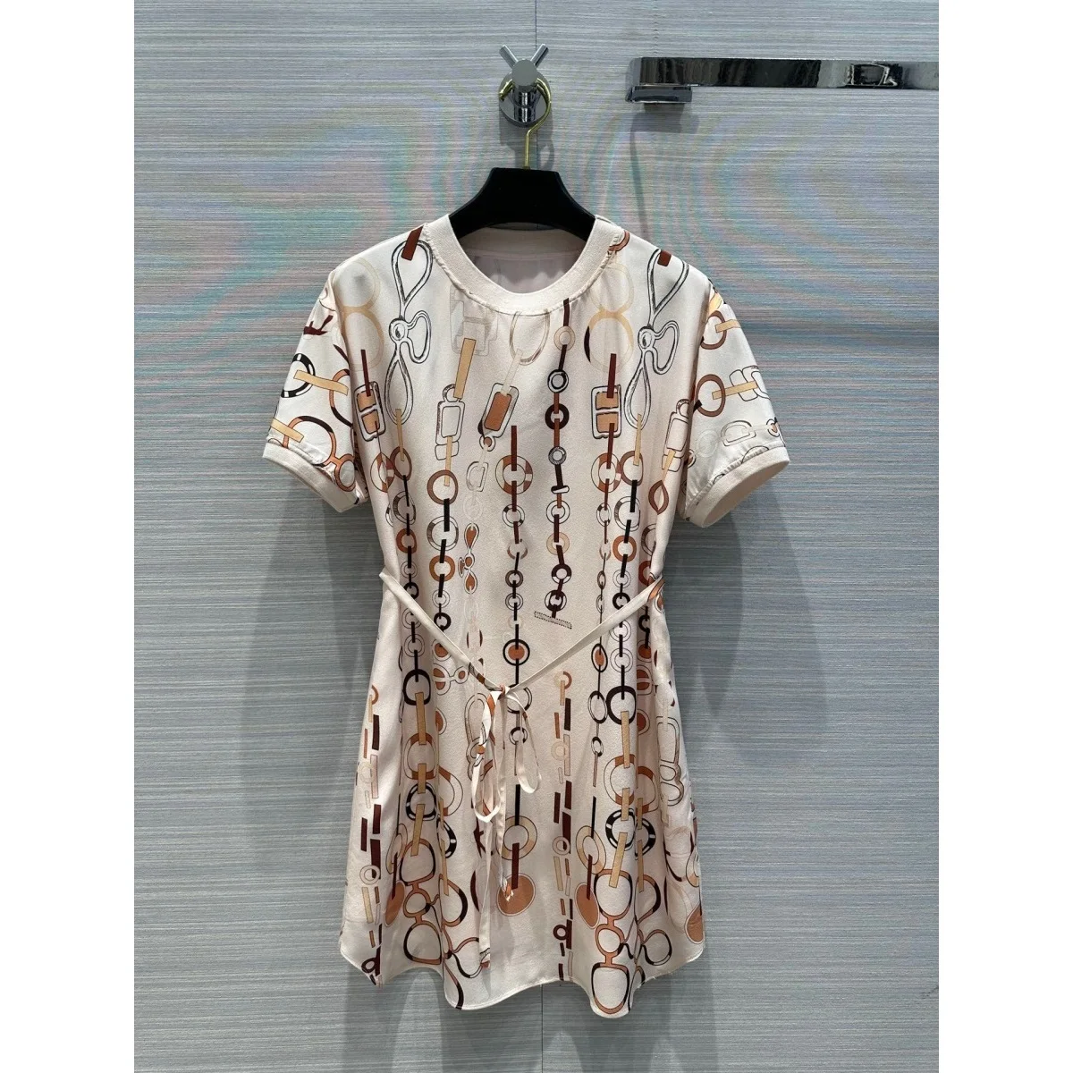 

Summer 100% silk dress chain print high quality luxury designer brand Old money style women's wear