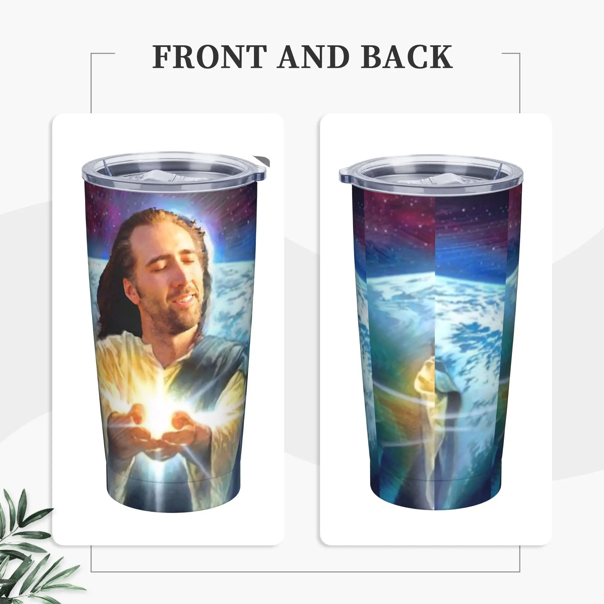 Jesus Cage Tumbler Vacuum Insulated Nicolas Cage Funny Meme Coffee Cups with Lid Straw Smoothie Tea Mug Hot Cold Drink, 20oz