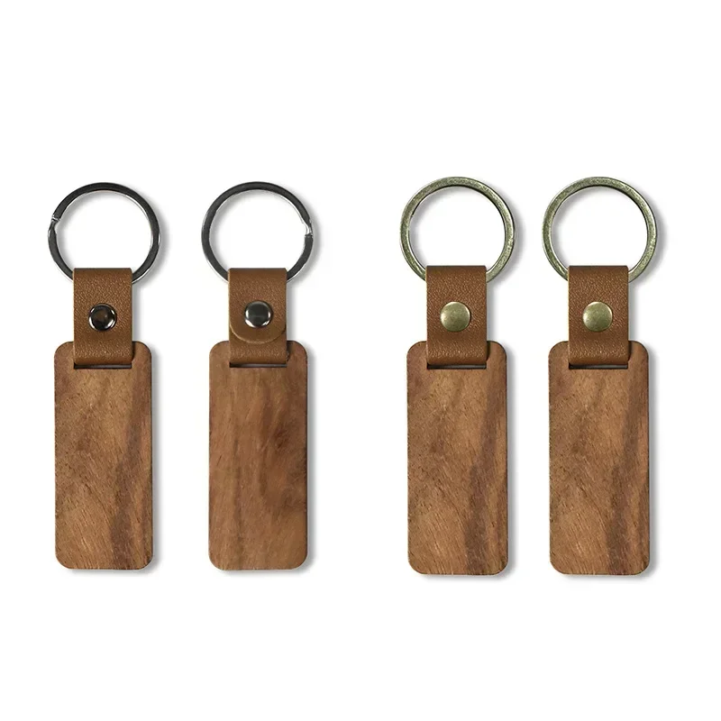 Customized LOGO Wooden Keychain Pendant Retro Vintage Laser Engraved Keyring Rectangle Wood Car Key Chains for Friends Family