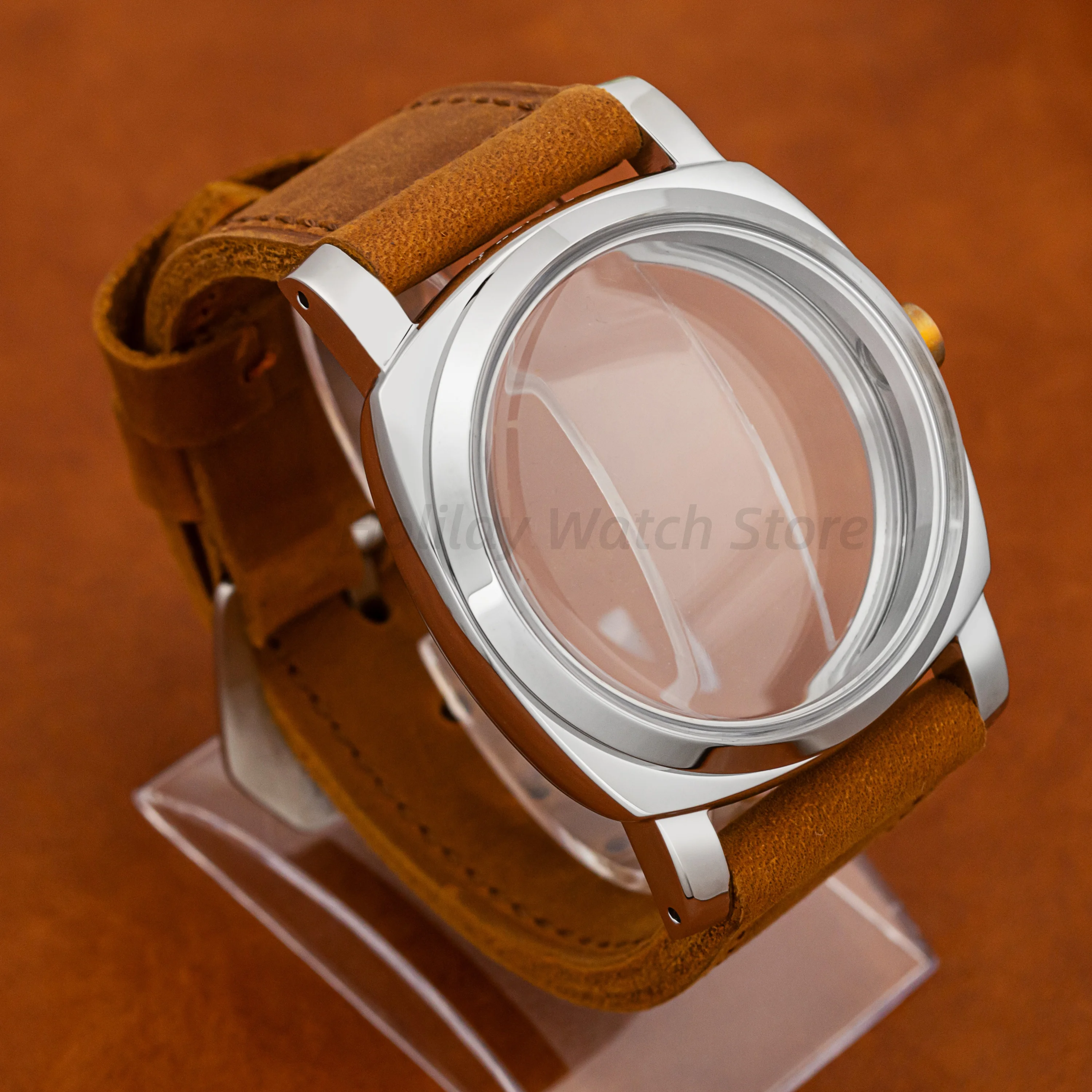 Genuine Leather Strap Bubble Mirror Watch Case for PAM 6152 Case Stainless Steel 47mm Case fit ETA 6497/6498/ST3600 Movement