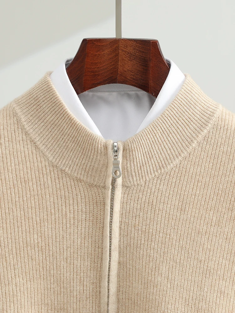 Cardigan à fermeture éclair en cachemire pour hommes, pull à col montant, vêtements à manches longues, tricots 100% cachemire, manteau basique