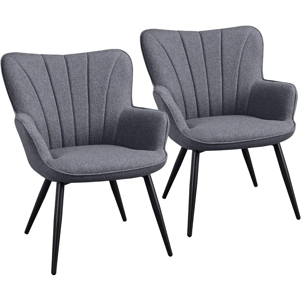 

Elegant Linen Fabric Accent Chair with High Back and Metal Legs for Living Room, Bedroom, or Office, Set of 2, Grey