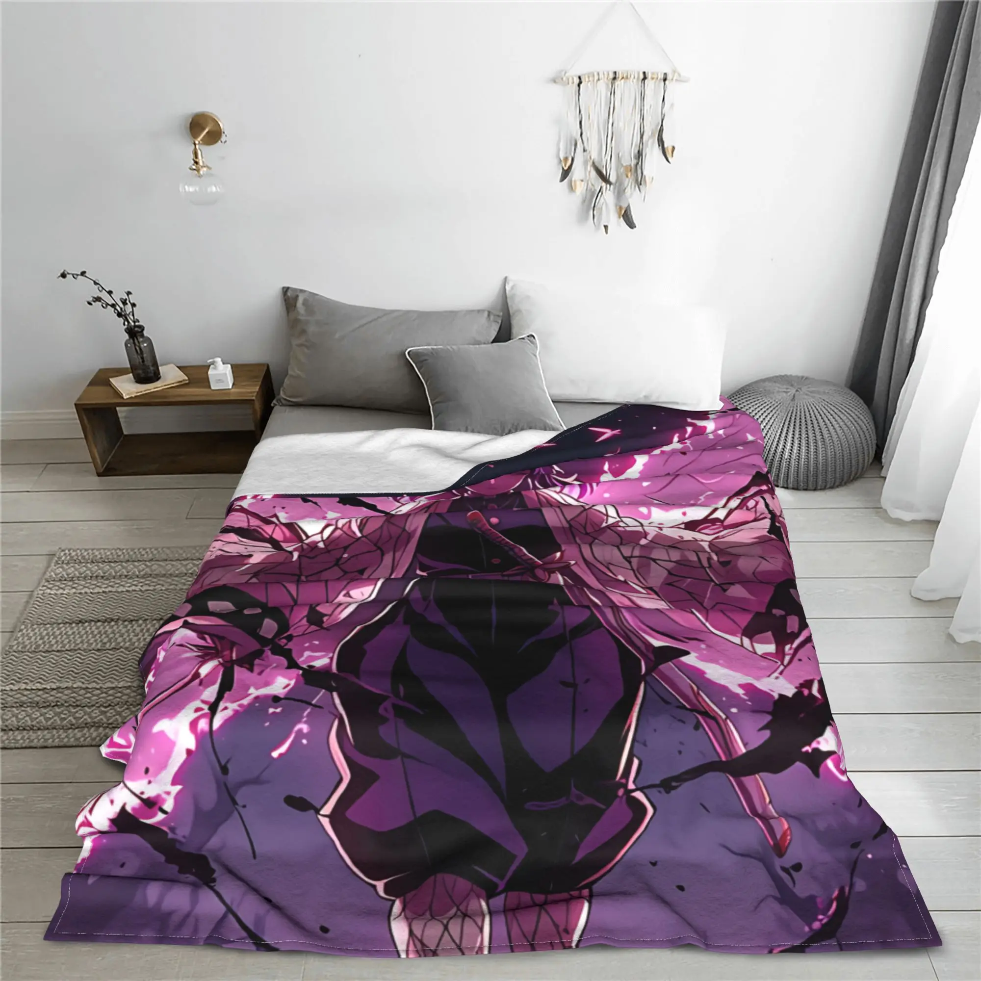 1PC Demon Slayers Anime Shinobu Kocho  Winter Blankets for Adults Bedding Home Interior Sofa Knee