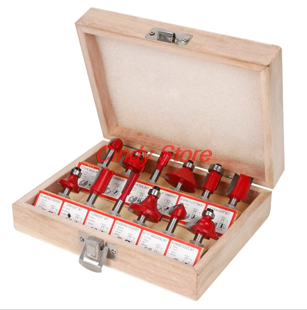 

12pcs/15pcs Router Bit Set Trimming Straight 1/4 1/2 Shank Woodworker Milling Cutter For Trimming Machine Wood Bearing Cove Box