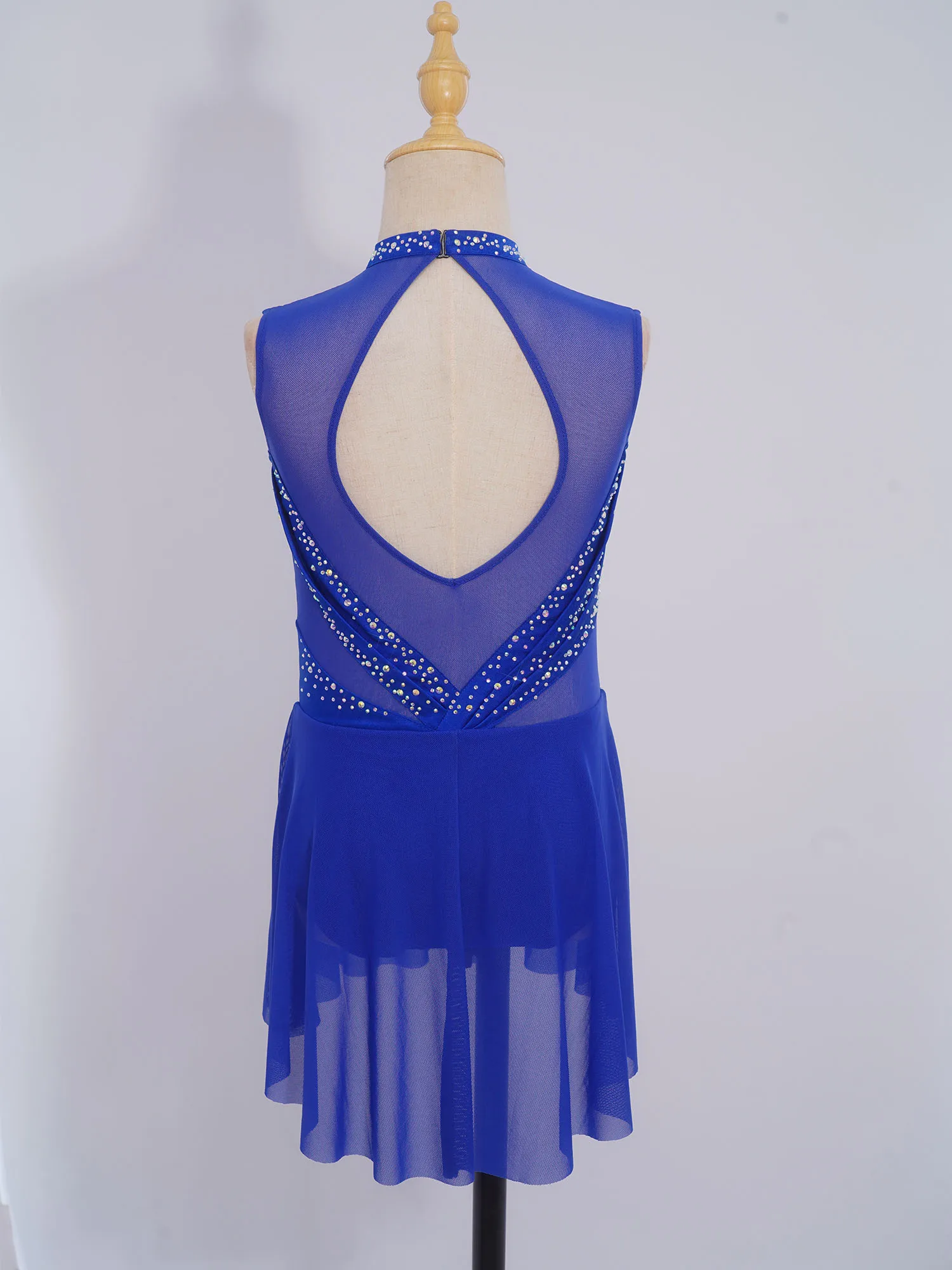 أطفال بنات يوتار الشكل التزلج فساتين الرقص الغنائي أداء زي بلا أكمام بقماش شفاف المرقعة حجر الراين اللباس