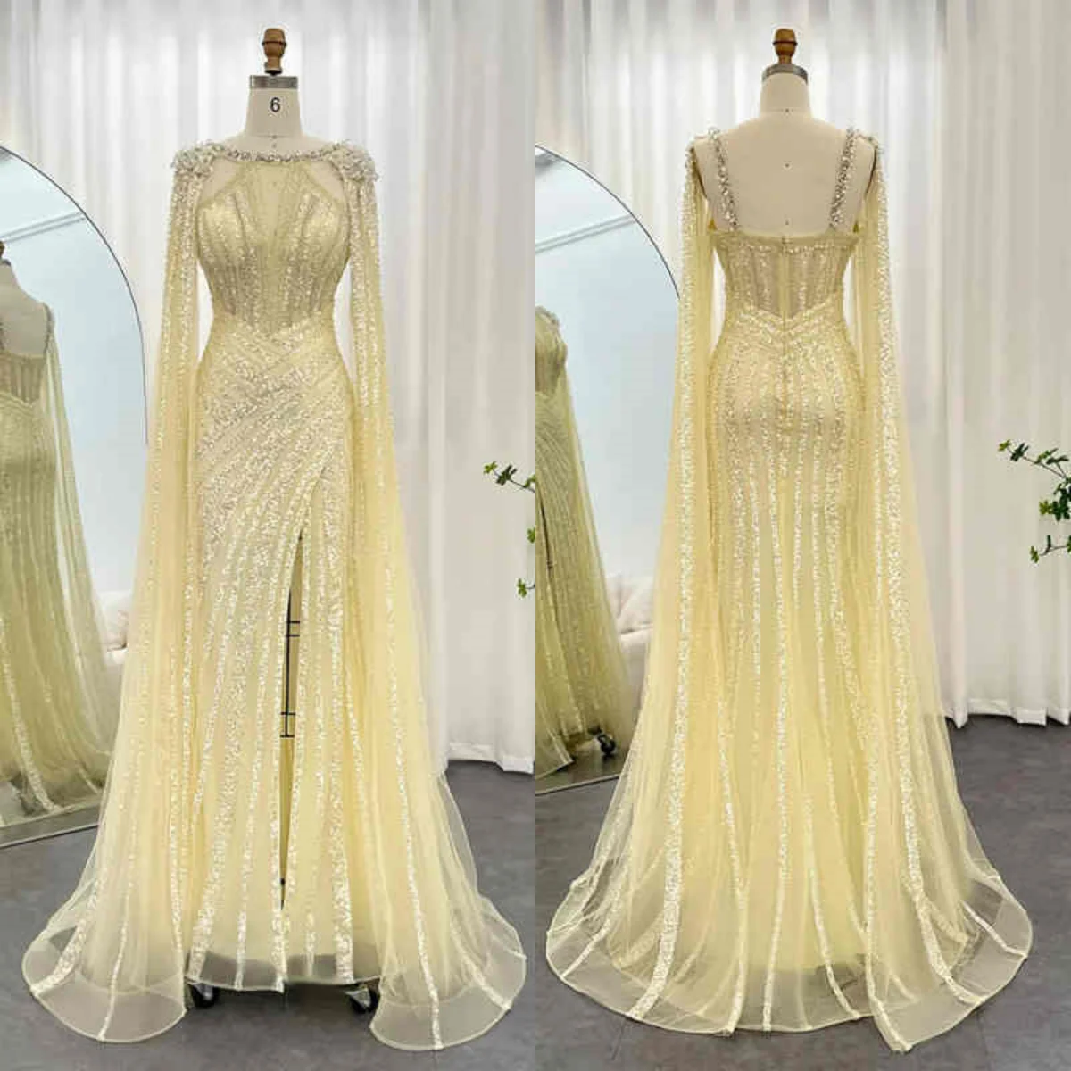 

Luxurious Sequins Evening Dress O Neck Floor Length Mermaid Prom Gowns Beadeds Crystal Birthday Party Dresses Customized