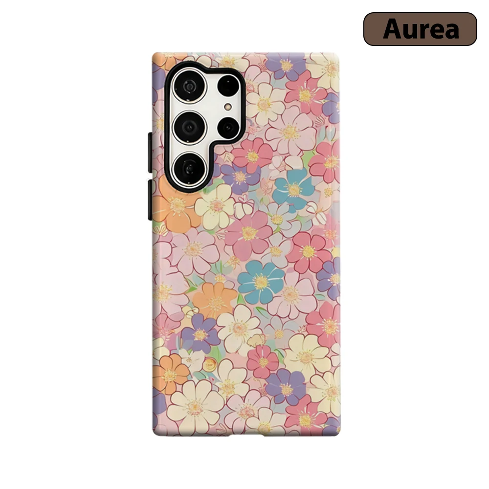 Pastel Floral Melt Phone Case for Samsung Galaxy S25 Ultra S24 S23 Ultra Plus Shockproof Double Layer Tough Back Cover
