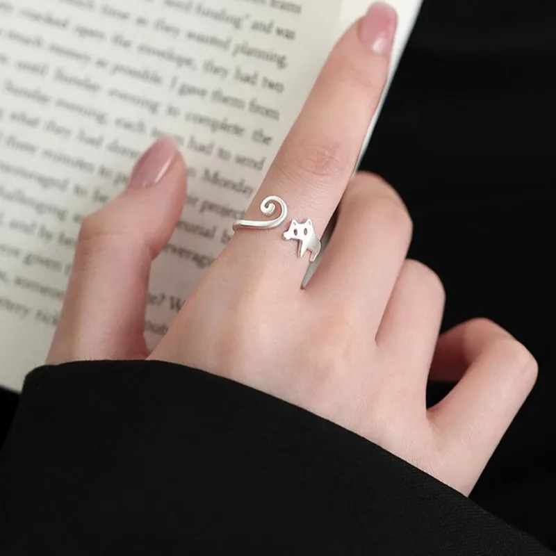 Nuovo arrivo dolce gatto carino 925 sterling silver moda gattino animale squisito personalità anelli di apertura R331
