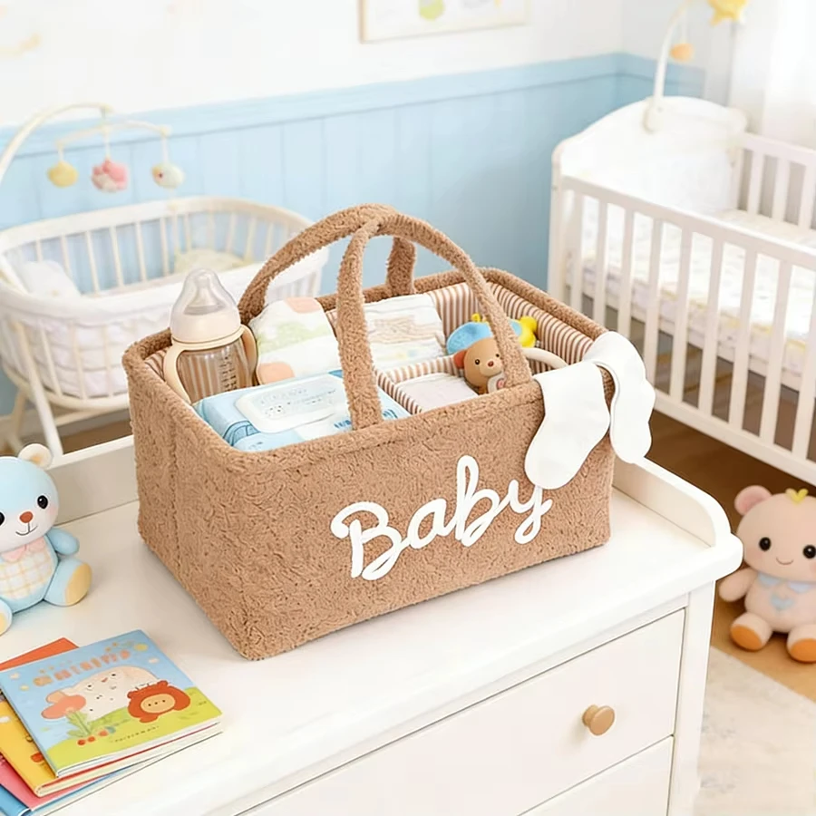 

eddy Fleece Baby Diaper Caddy Organizer Portable Nursery Storage Basket for Diapers Wipes Toys Changing Bag