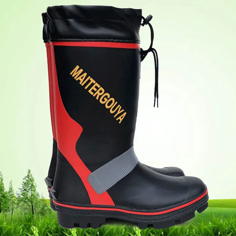 Waterproof Fishing Hunting Rain Boots Steel Spikes Sole Rubber High Top Rain Shoes Men Women Hiking Working Upstream Shoes