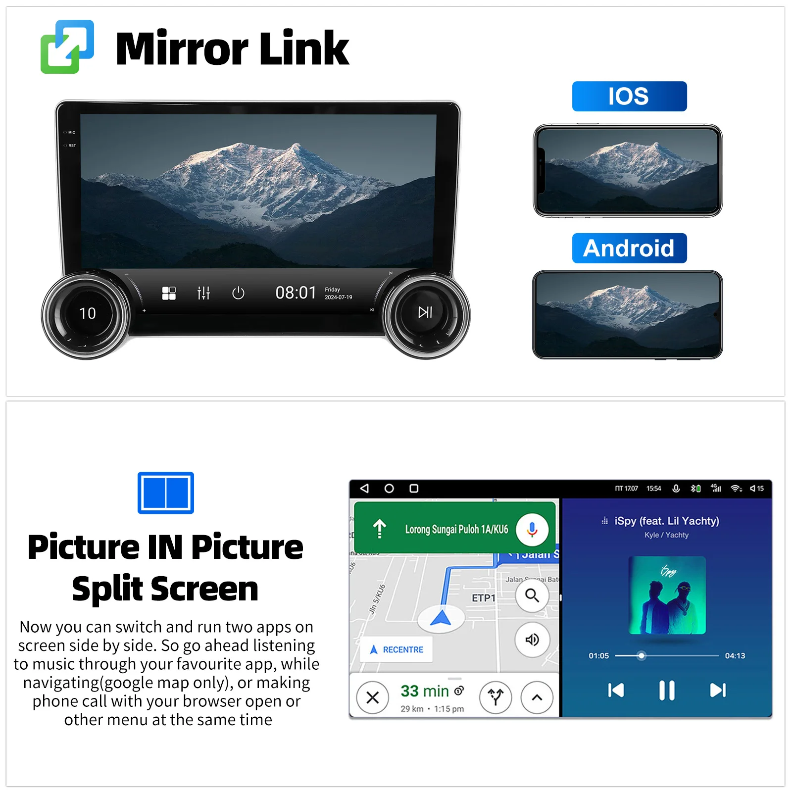 ESSGOO 10'' 32/64G Android 15 Autoradio Für Seat Ibiza 6J 2009-13 Carplay Android Auto GPS Navi WIFI BT FM RDS Mit Doppel Knopf – Detail 12