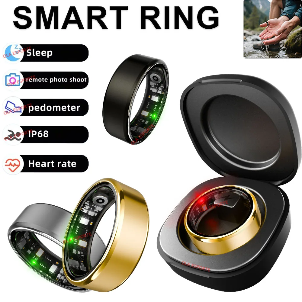 

Smart Ring with Charging Case Men Women Health Sleep Heart Rate Monitoring IP68 & 5ATM Waterproof Multi-sport Mode Rings Man New