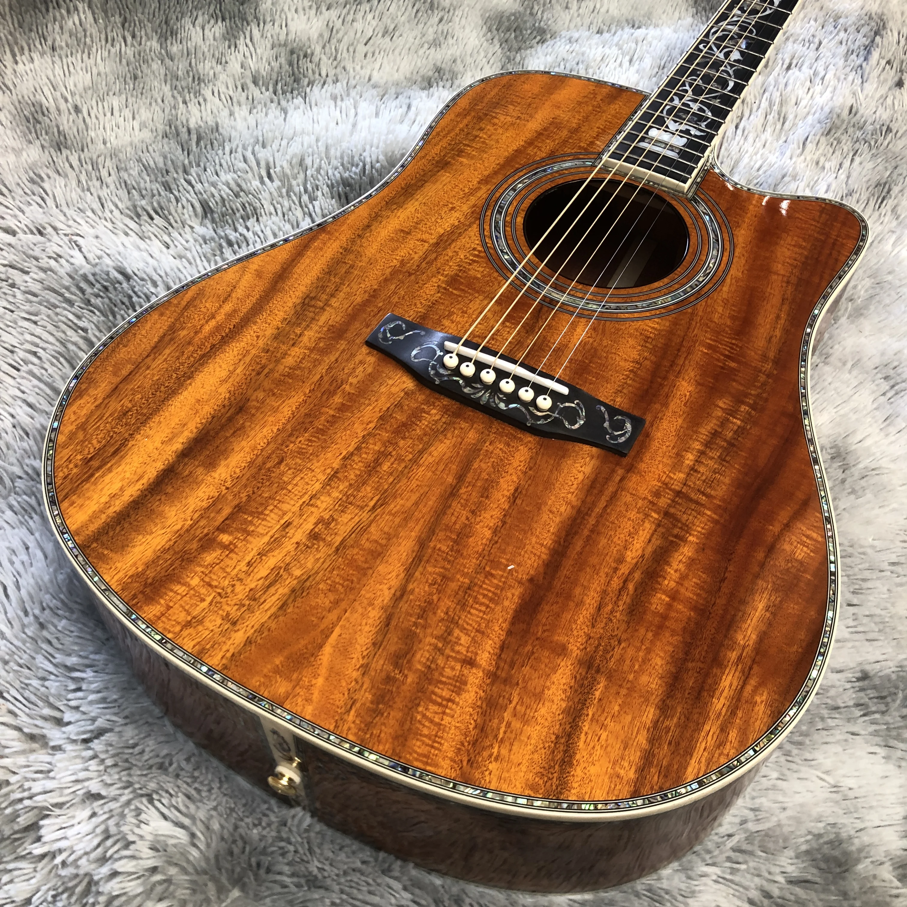 All KOA Wood Inlaid Acoustic Guitar, Black Finger, Abalone Shell, 41 