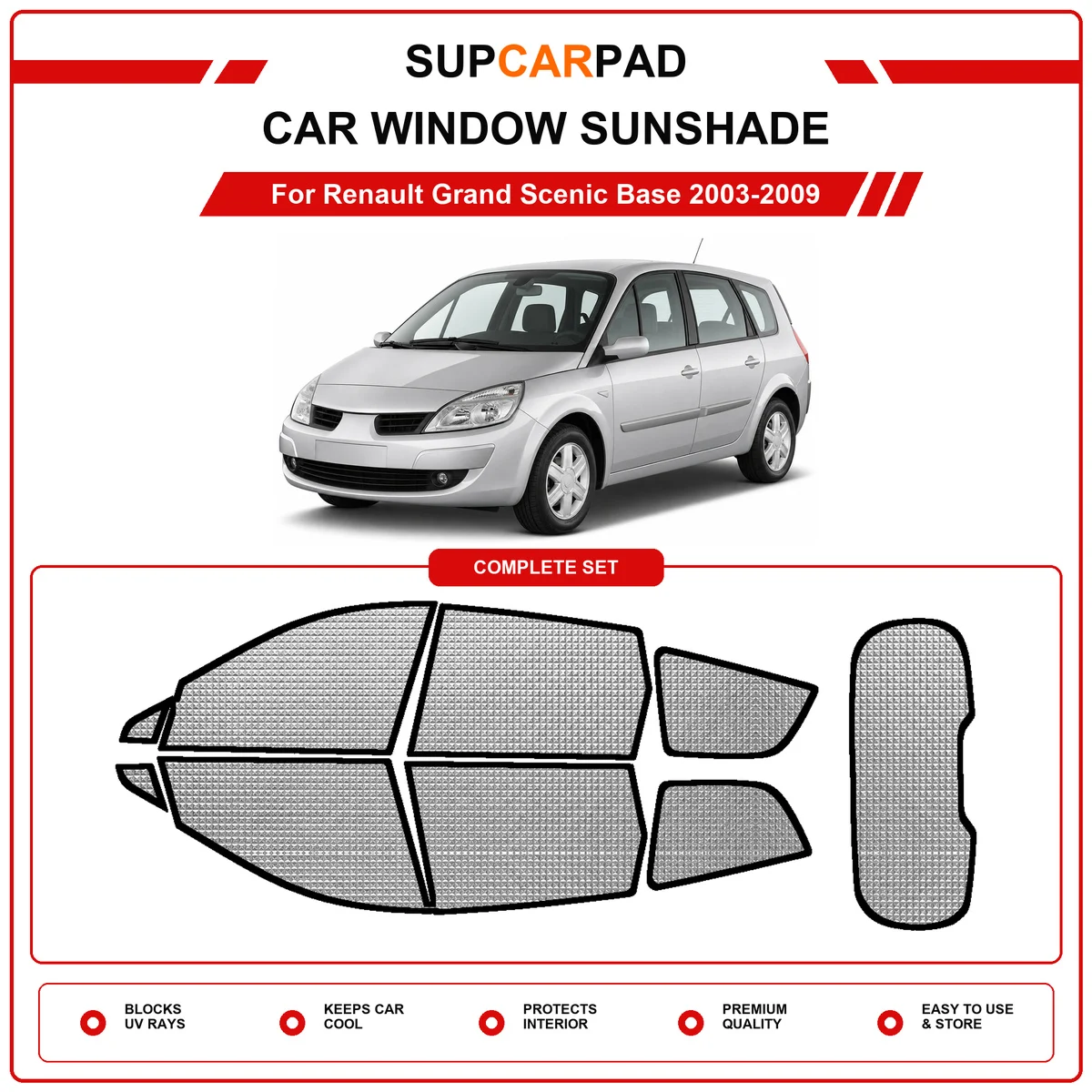 For Renault Grand Scenic Base 2003-2009 Pre‑Cut Auto Window Sunshade Anti‑UV Car Sun Visor Protector
