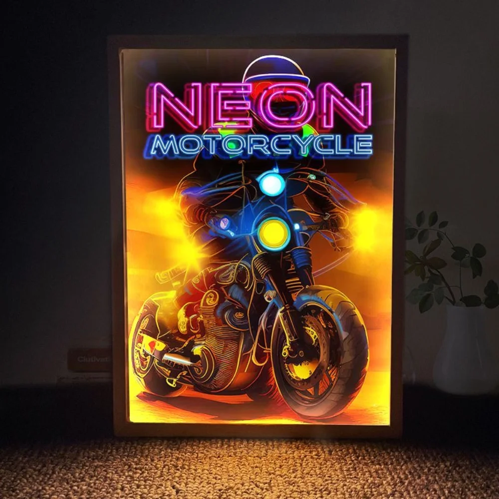 LED Motorcycle light painting for living room bedroom theme photo frame display e-sports room bar desktop night lamp decoration