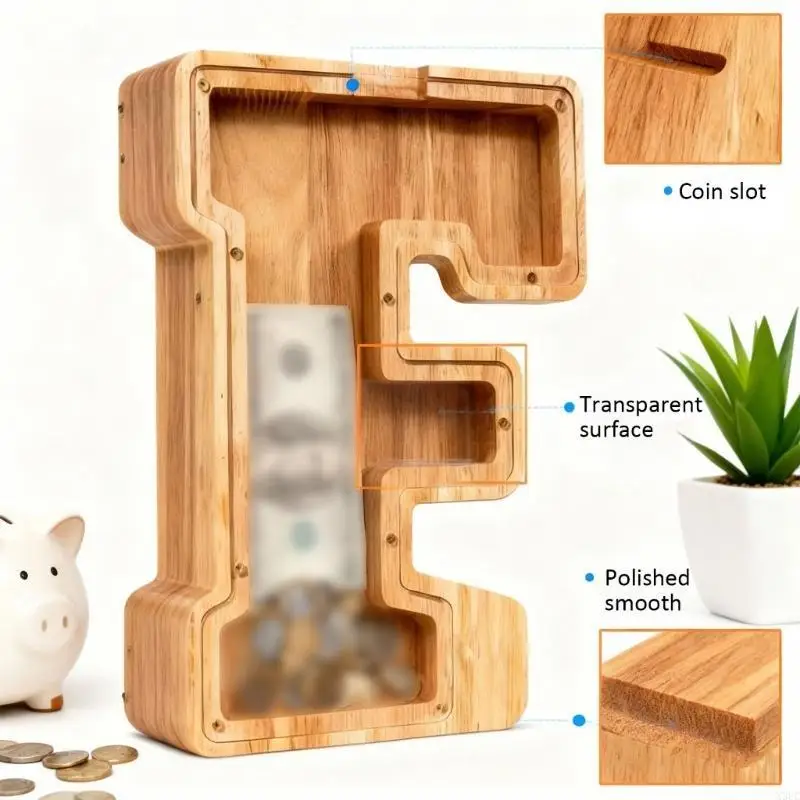 Wooden Letter Savings Container for Children Unique Creative Gift for Birthday Boys and Girls to Encourage Saving X3UC