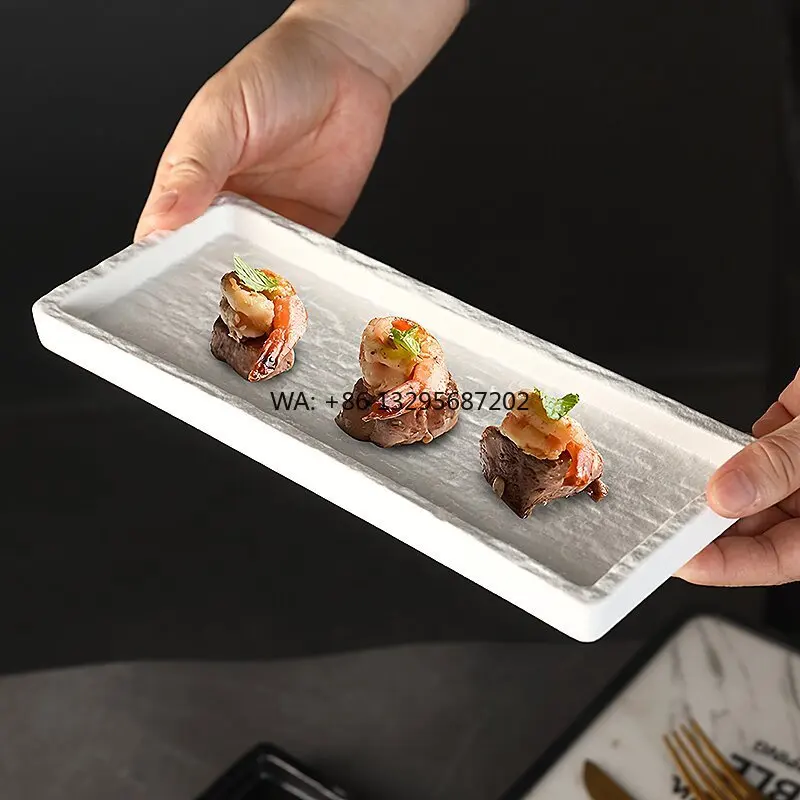 

Wholesale Black and White Color Ceramic Japanese Style Square Dinner Plate Sushi Dinner Plate for Hotel