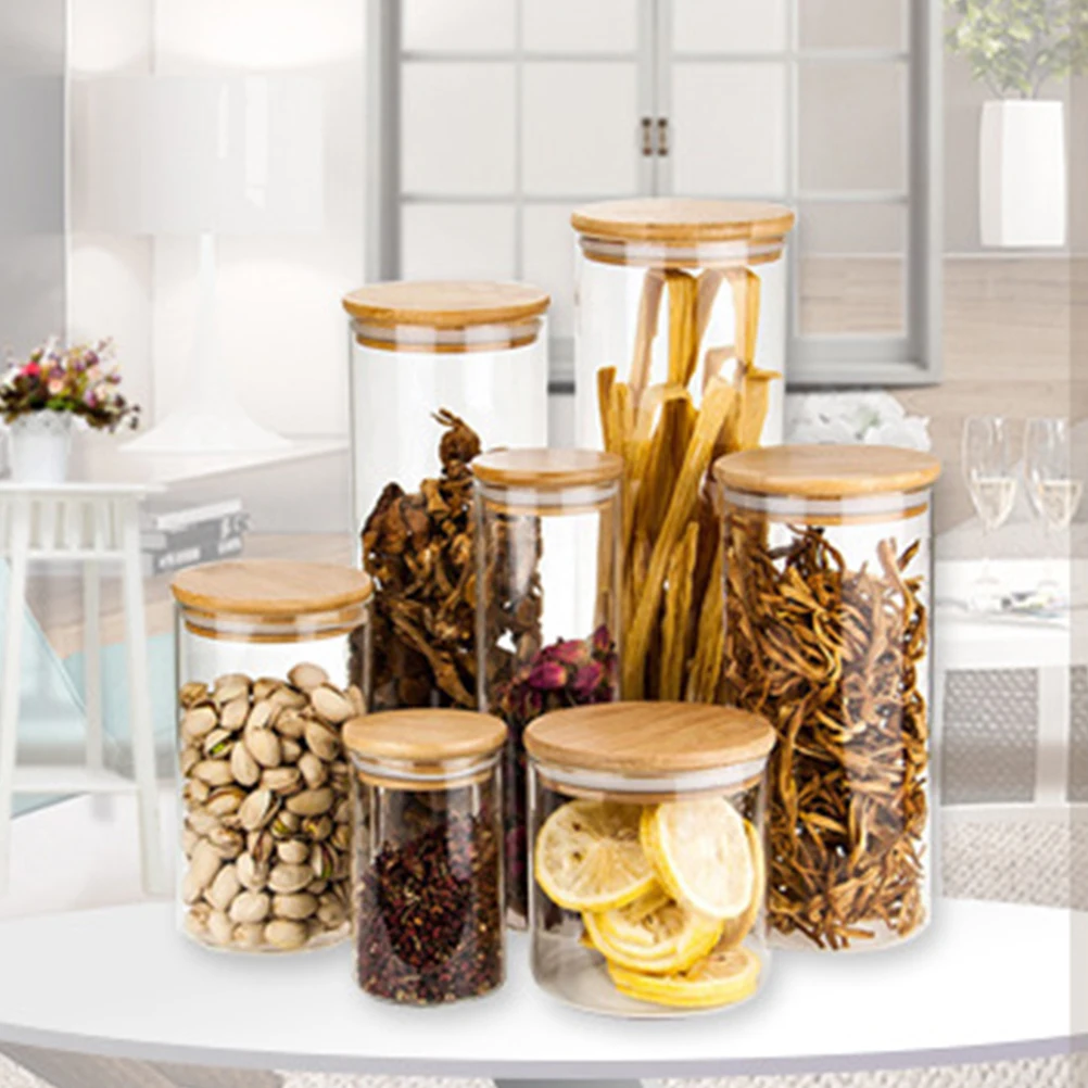 

Glass Jar Containers Storage Jars Stainless Steel Wooden Food Tea Kitchen Canisters