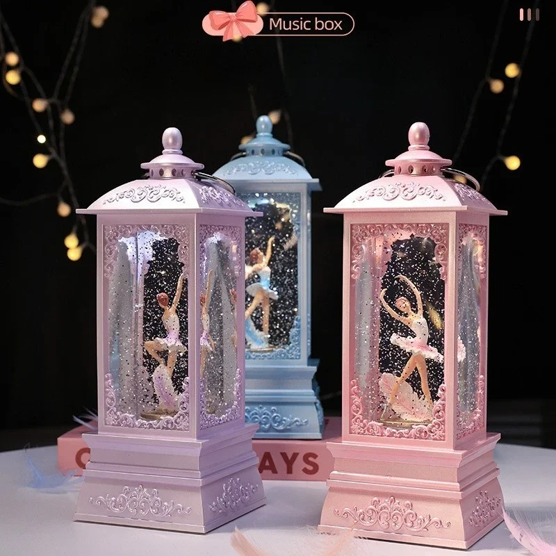 360 ° Rotating Feather Ballet Music Box Children's Birthday Gift Ballet Girl Beautiful Lights Kawaii Vintage Resin Music Box