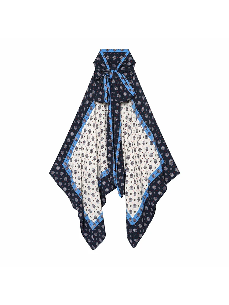 Women Summer Halter Neck Scarf Print Top Women Positioning Geometric Print Sleeveless Asymmetric Hem Tie Back Boho Lady Blouse