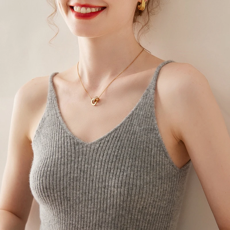 New Women Sexy 100% Goat Cashmere High Elasticity Vest Crop Fashion Tops V-Neck Tank Soft Warm Ladies Knit Camisole Basic Bottom