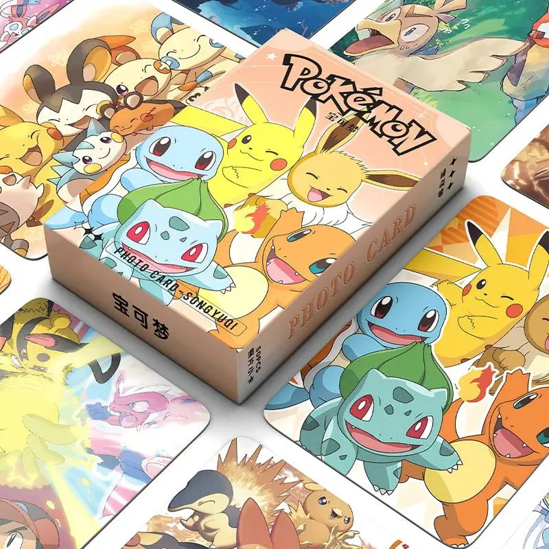 50 Stück/Set Pokemon Lomo-Karten 3 Zoll Laser-Minikarten Bulbasaur Anime-Postkarten Sammelbare Fotokarten für Fans Boxed-Set Geschenk