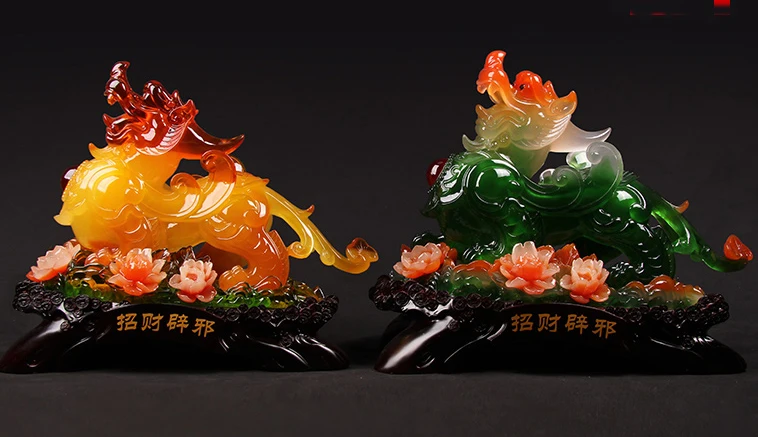 40cm LARGE  office home efficacious FENG SHUI Talisman Protection -Money Drawing PI XIU Amber color Sculpture ART statue
