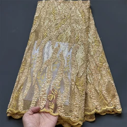 2023 Latest High Quality African Nigerian Pure Tulle Damask Lace Fabric Embroidery Party Dress Sequins Net Cloth 5yards